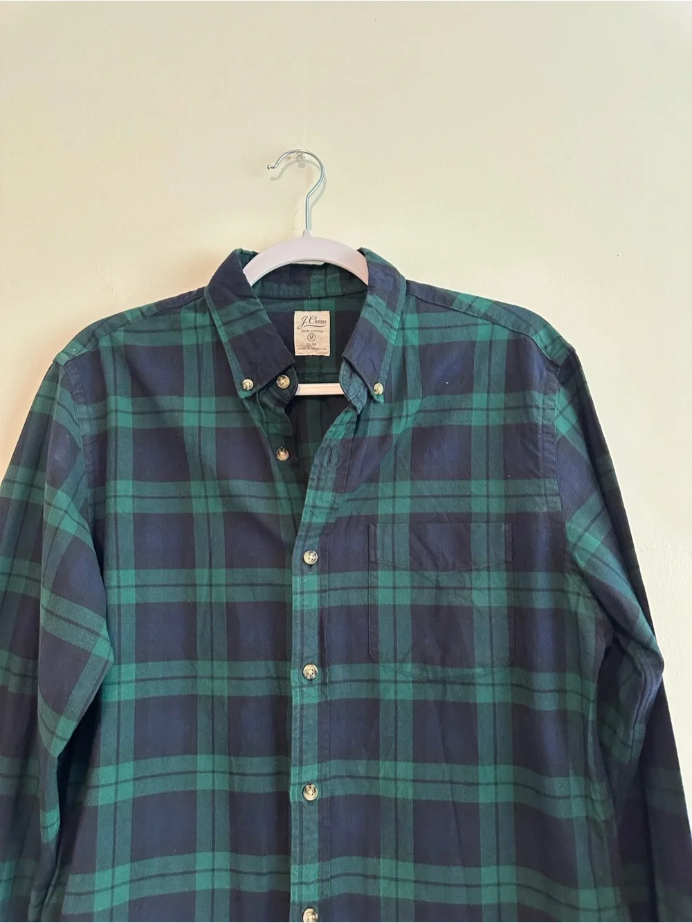 J. Crew Navy and Green Plaid Button-Down Shirt
